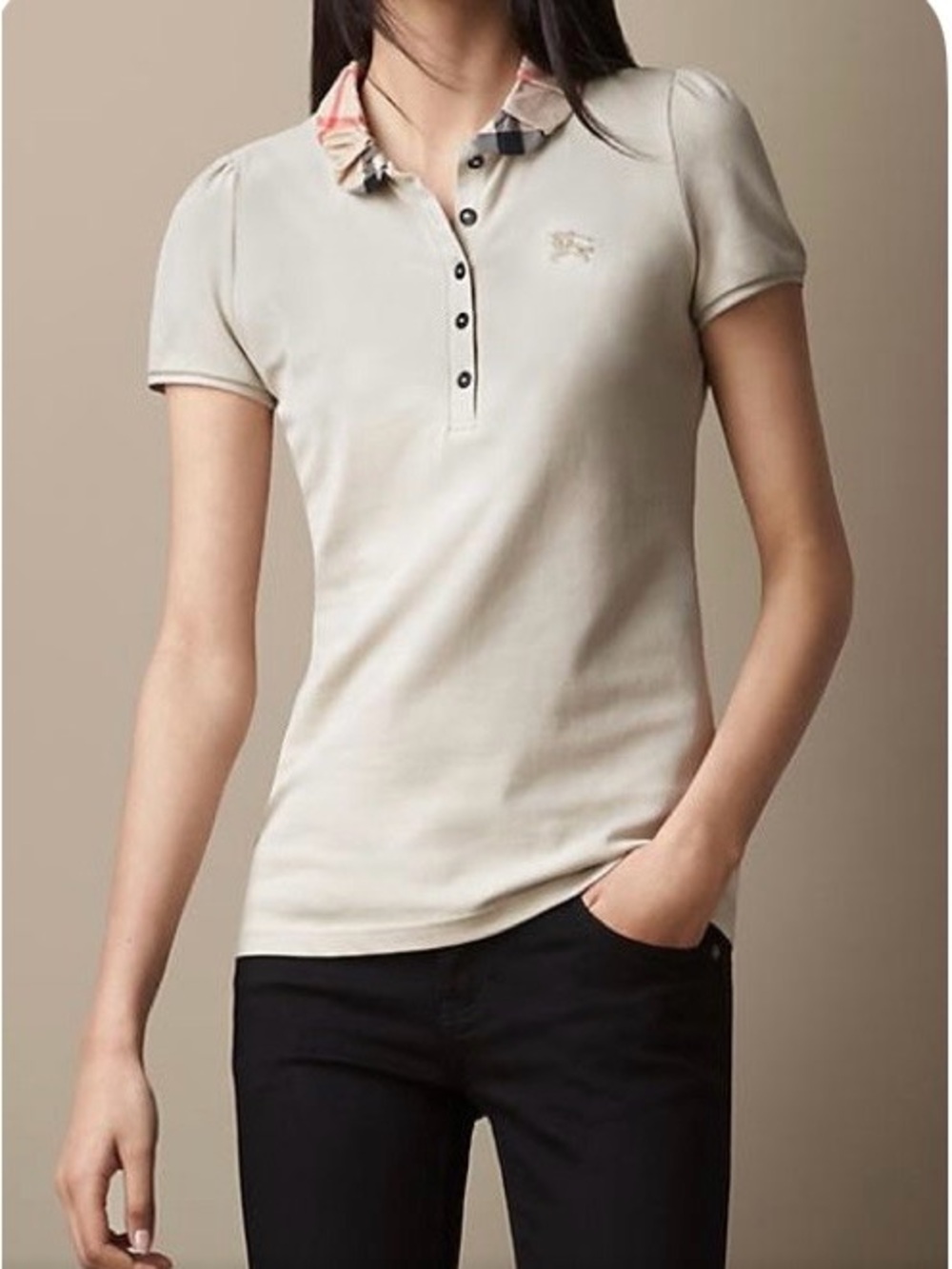 Burberry Beige Polo with Classic Check Collar